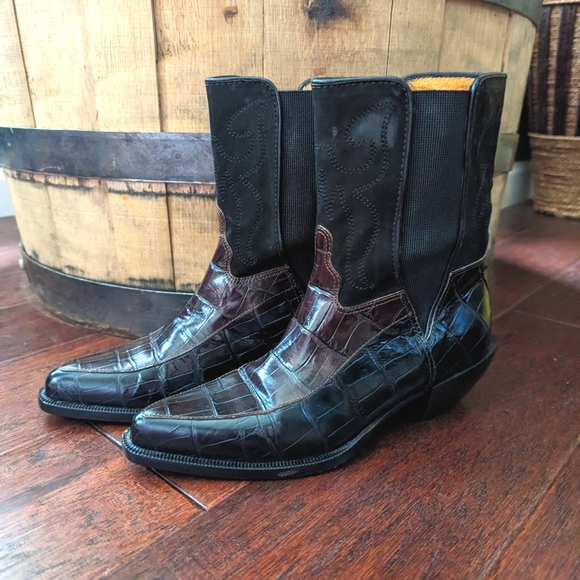 Donald J Pliner Western Couture Collection Black & Brown Cowboy Boots WomenSz 6 - Picture 4 of 17